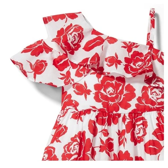 Janie and Jack Red and White FLORAL COLD SHOULDER DRESS 4T - Picture 2 of 4
